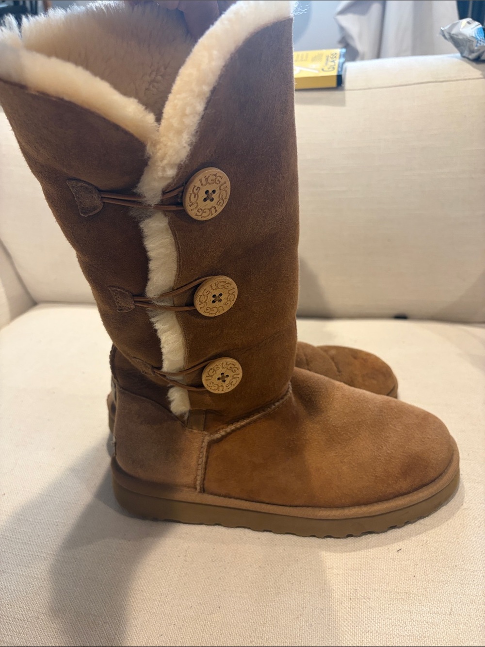ugg bailey button boots high camel brown suede womens sz 10